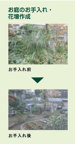 お庭のお手入れ・花壇作成（施工前・施工後）